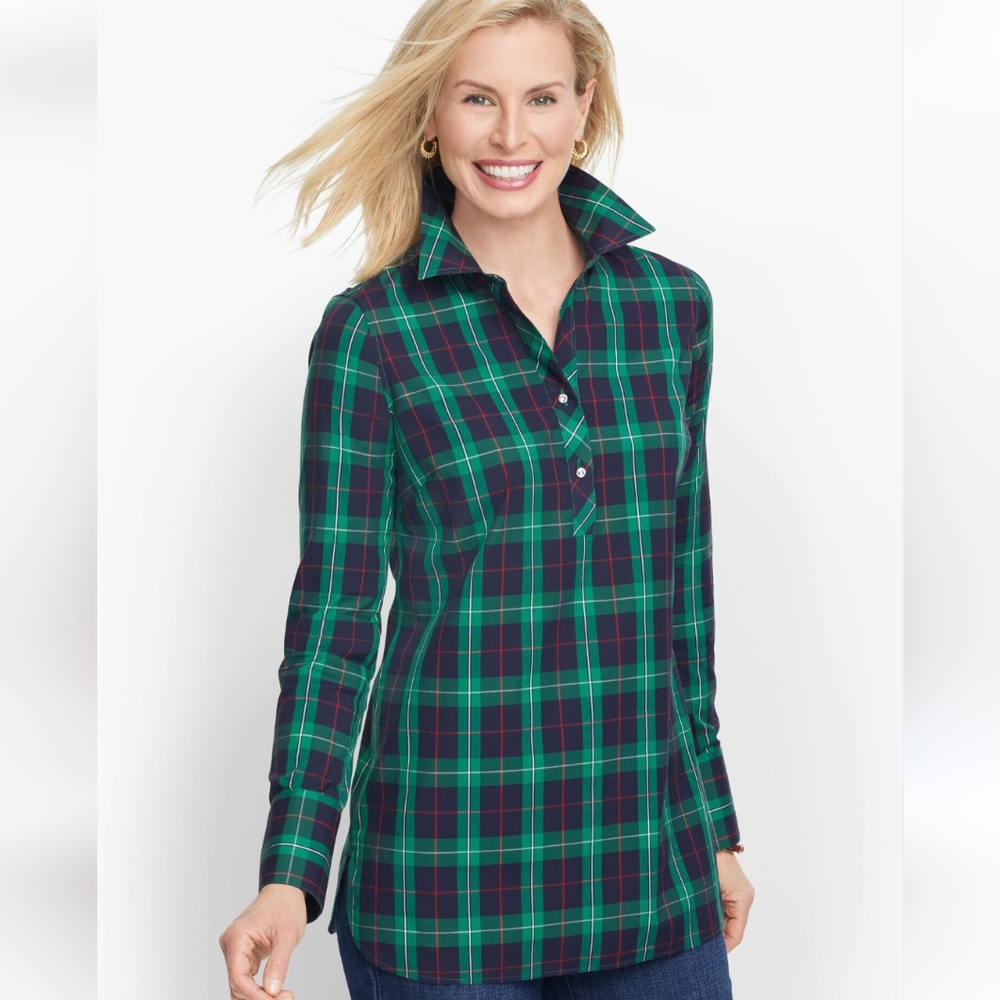 Talbots Perfect Pop over plaid shirt